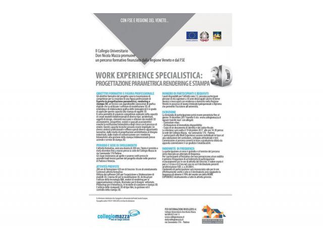 Work experience specialistica: progettazione parametrica rendering e stampa 3d