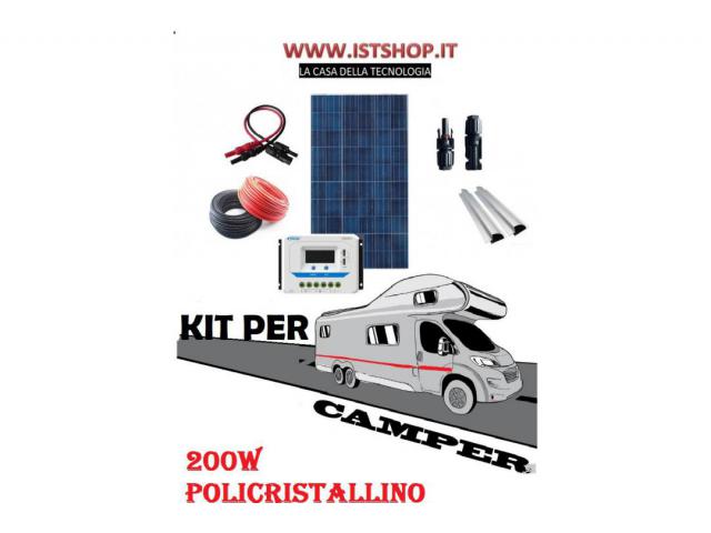 Pannello Fotovoltaici 200W policristallino per camper kit completo